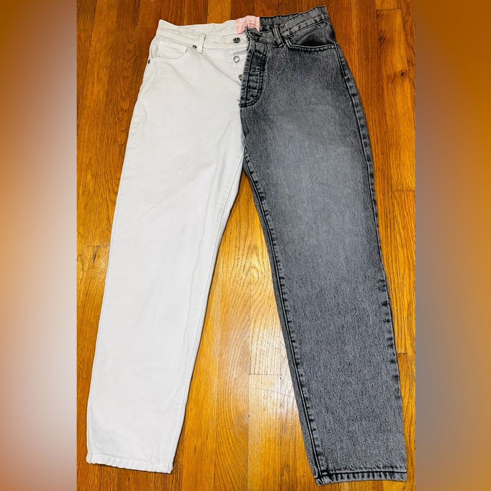 REVICE Two-Tone Straight Leg Jeans - Black and White